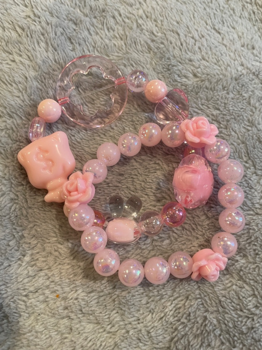 Pink Kids Beaded Bracelet Set with Flower & Heart Charms
